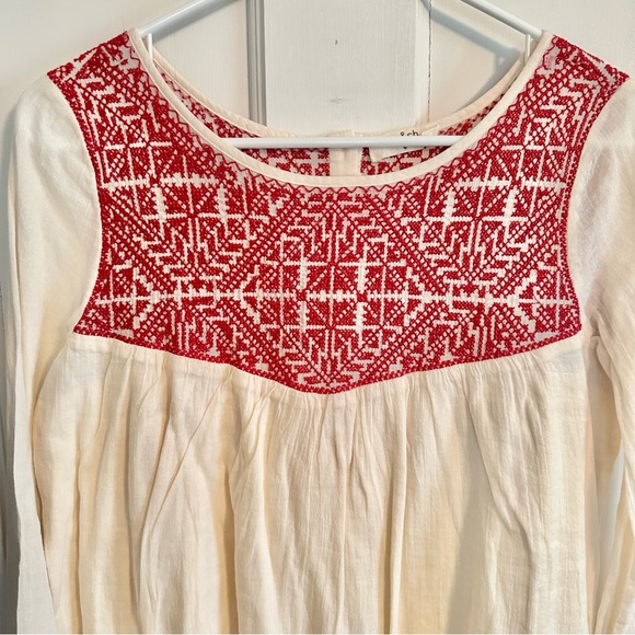 Ba&sh Women Size XS/ 0 Boho Hippie CrossStitch Embroidered Blouse White & Red - Picture 2 of 5